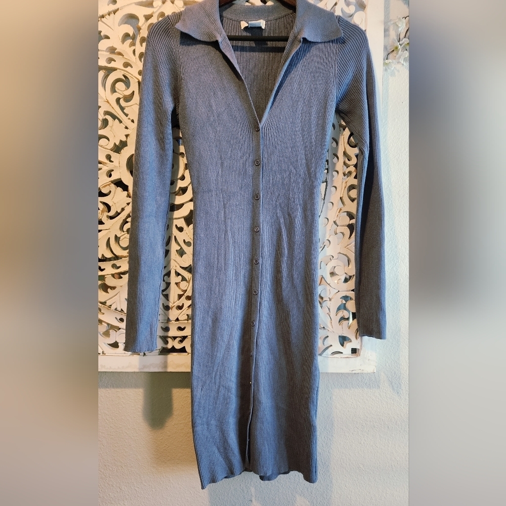 House Of Harlow 1960 Revolve Blue Collared Ribbed Knit Button Down Dress Small - Picture 4 of 15